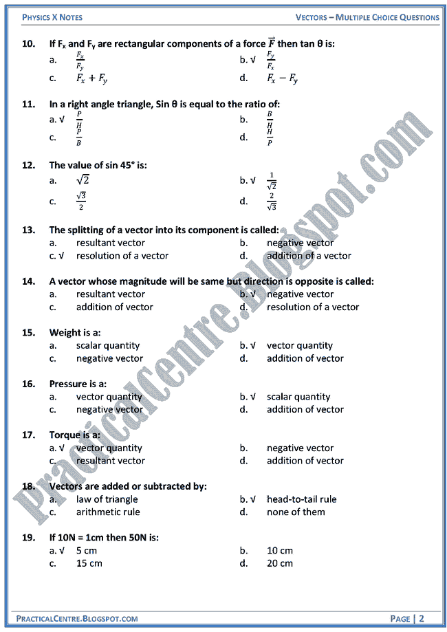 vectors-mcqs-physics-x