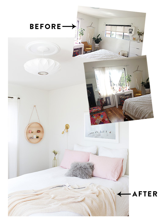 Antes y después de una habitación en tonos neutros . La Garbatella