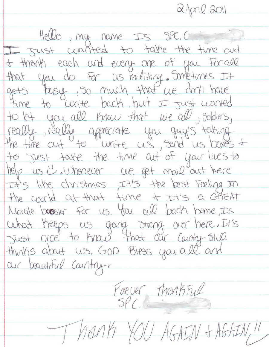 Care Packages for Soldiers Messages from soldiers receiving our care packages