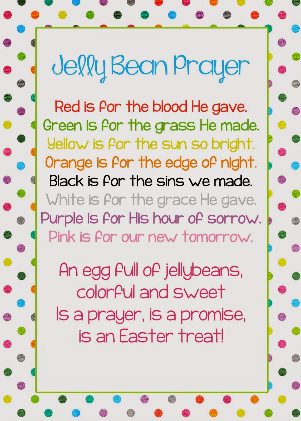 A Pocket full of LDS prints Jelly Bean Prayer poem Easter freebie