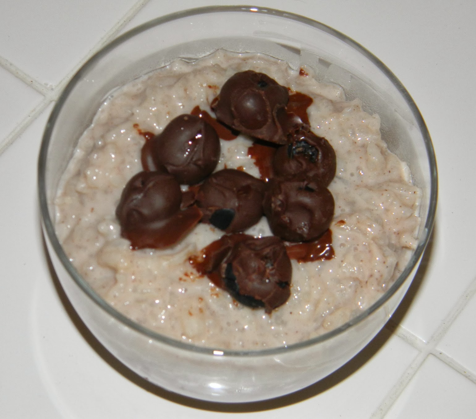 Always Savory Almond Milk Rice Pudding w/ Chocolate cover Blueberries