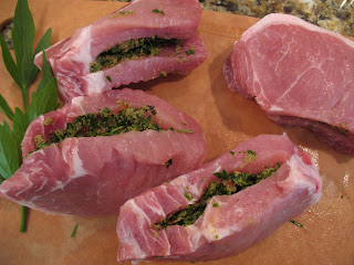 Precooked herb stuffed pork chops