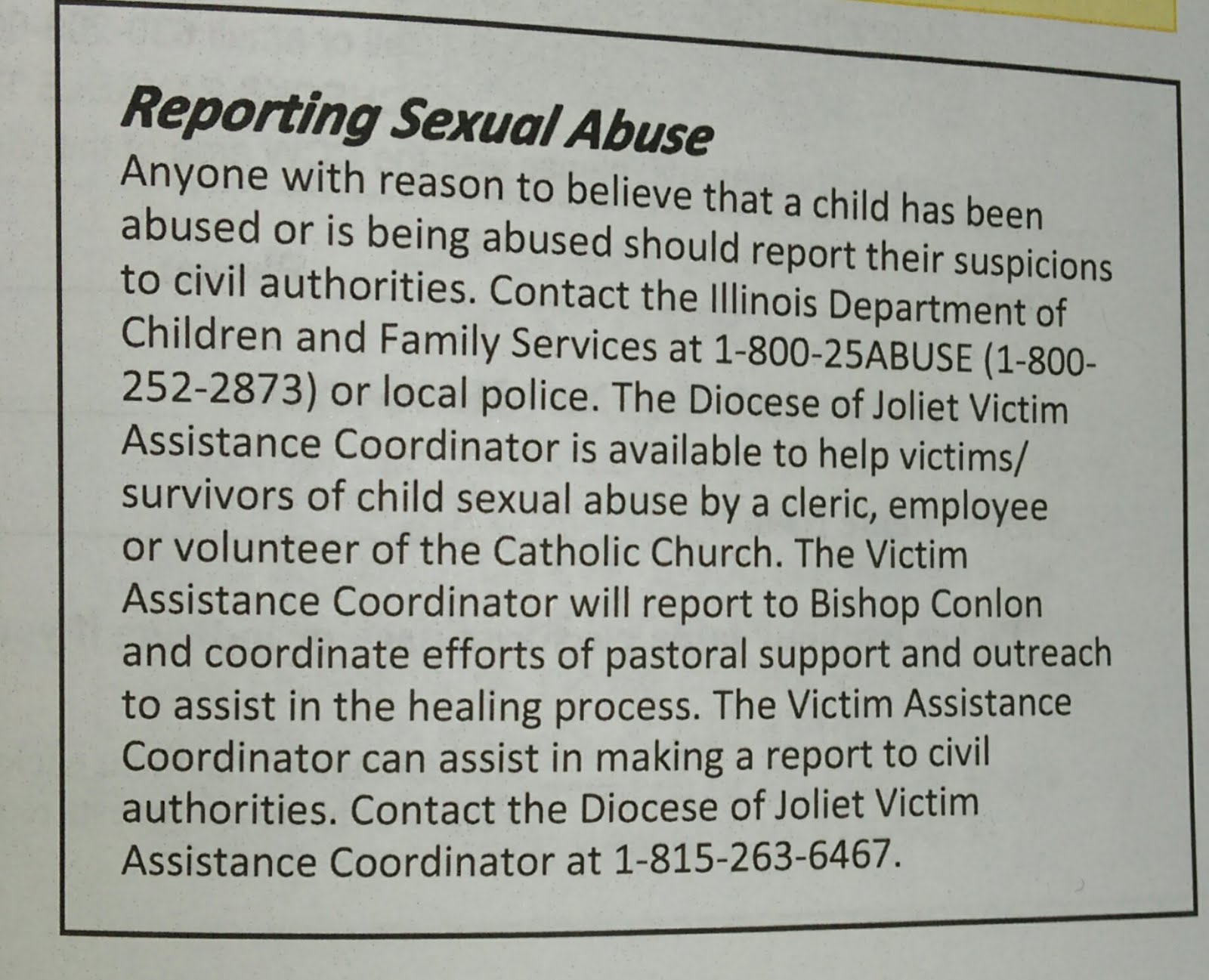 Reporting Sexual Abuse in a Catholic Church
