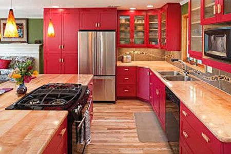 kitchen | Red kitchen cabinets, Kitchen design, Red kitchen decor