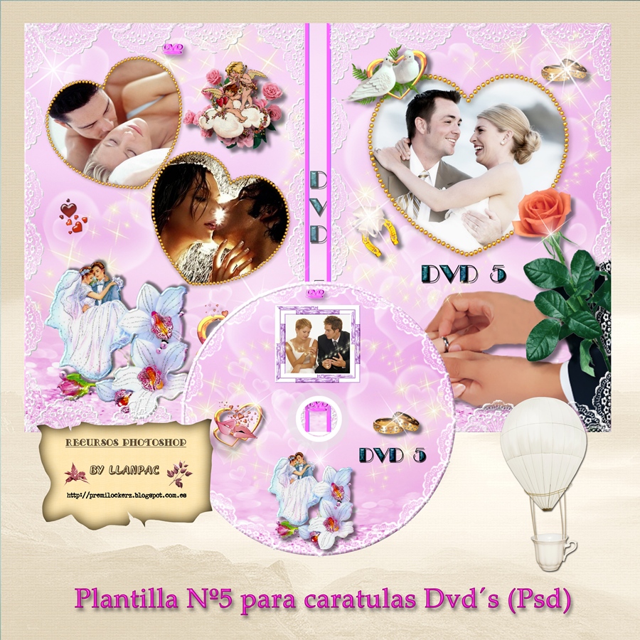 recursos photoshop llanpac plantilla romantica especial formato caratula dvd