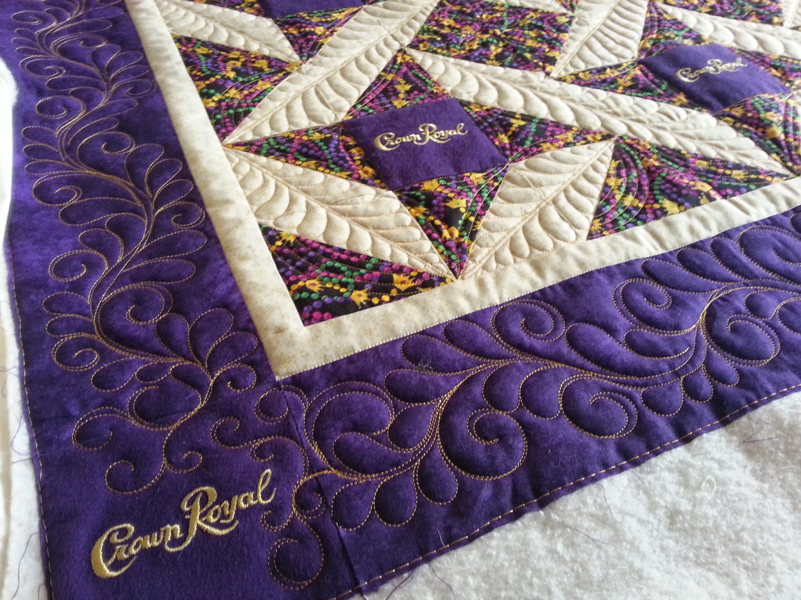 Kelly Cline Quilting A Very Feathery, "Crown Royal" Quilt