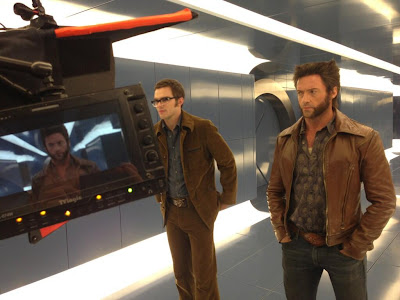 Hugh Jackman and Nicholas Hoult on the set of X-Men Days of Future Past