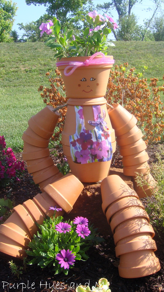 Purple Hues and Me Terra Cotta Flower Pot Girl