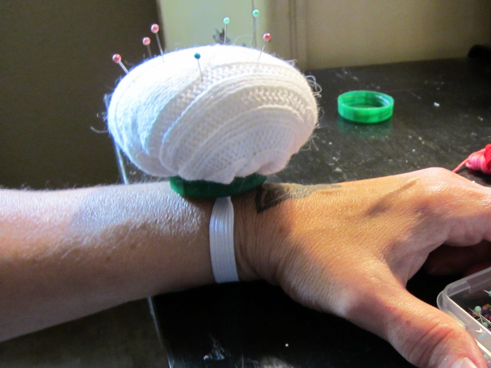 DIY Mom Wrist Pin Cushion From Recycled Materials