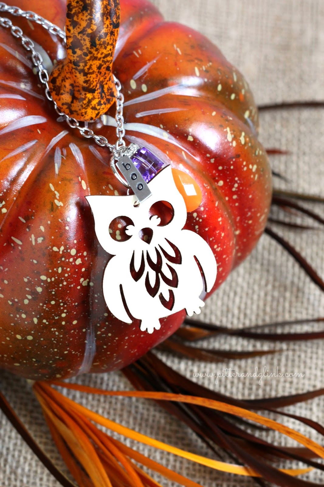 Halloween Owl Necklace with Stamped Metal "Boo" Charm pitterandglink.com