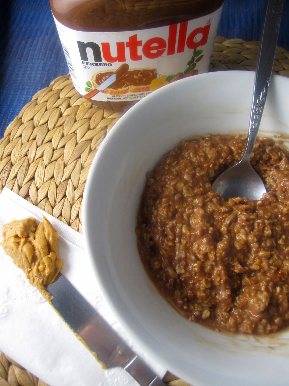 Microwave Peanut Butter, Nutella and Coconut Oatmeal