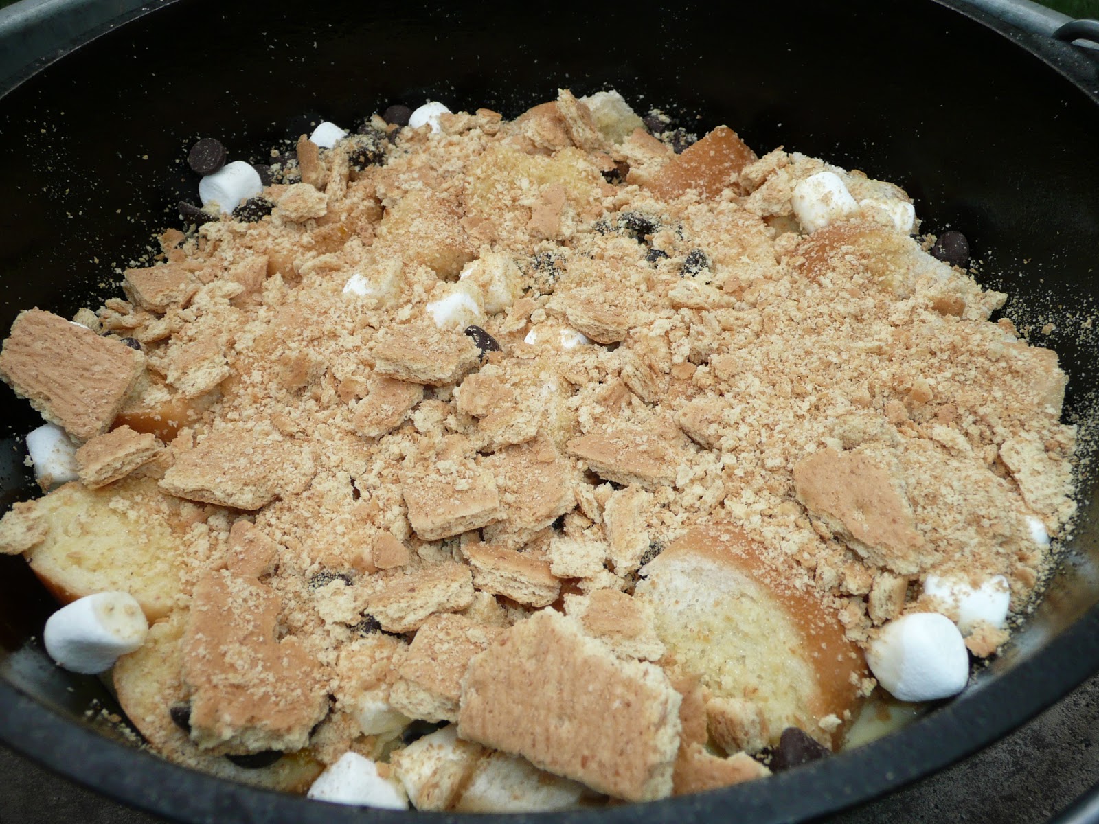 Everyday Dutch Oven Campfire S'Mores Bread Pudding