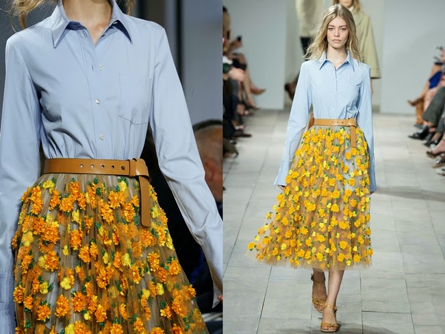 Michael Kors 2015 SS Yellow Marigold Floral Embroidered Tulle Skirt 