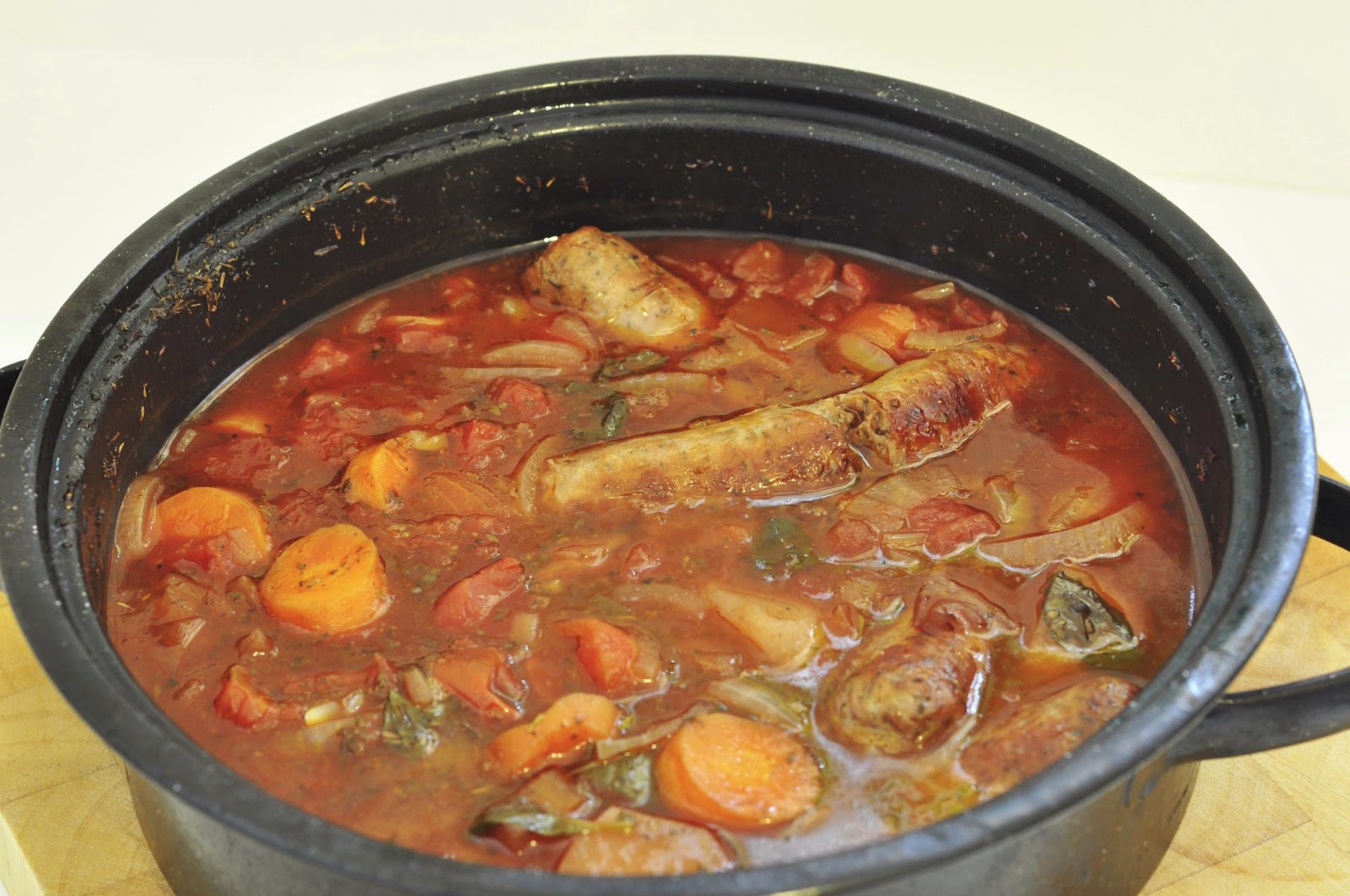 Simple Food Sausage and Tomato Casserole with Fresh Basil