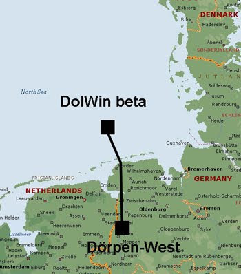 Map of DolWin windfarm in the North Sea