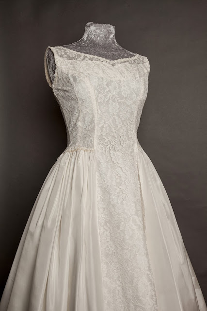 HVB 1950s wedding dresses - Full length Emma Domb 1950s lace and satin wedding dress, priced £995 