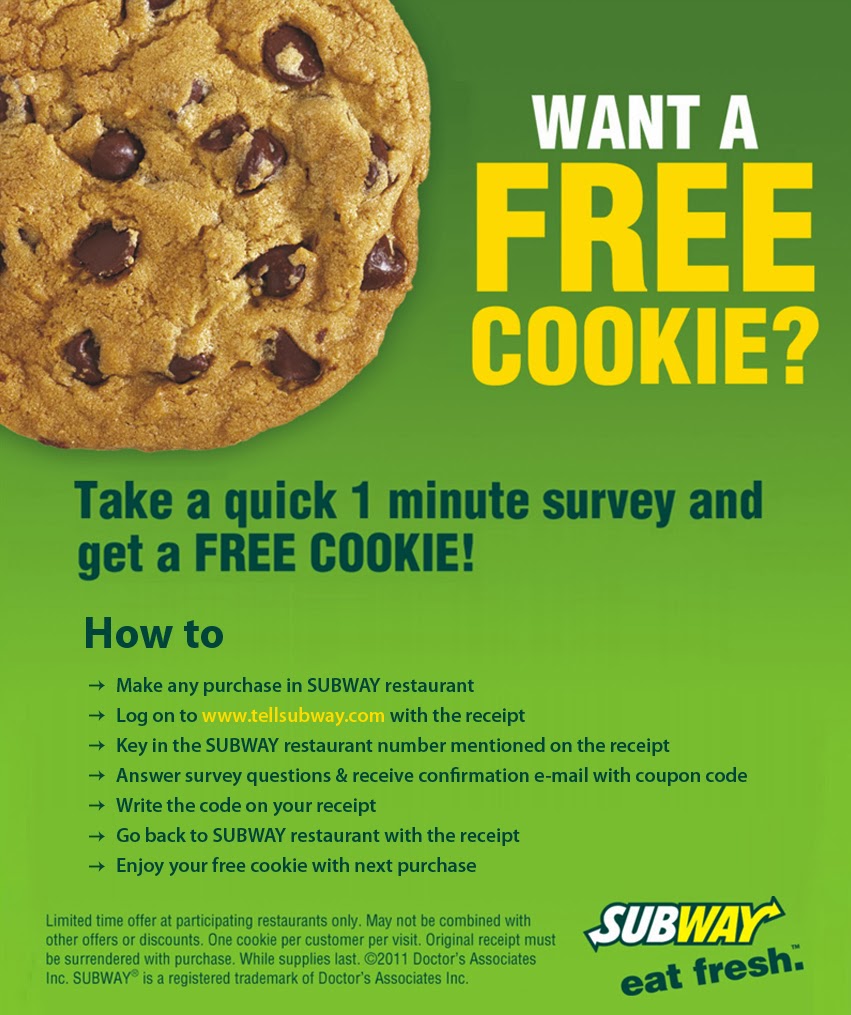 Get Free 1Minute Survey & Receive a Free Cookie !! Subway India Free