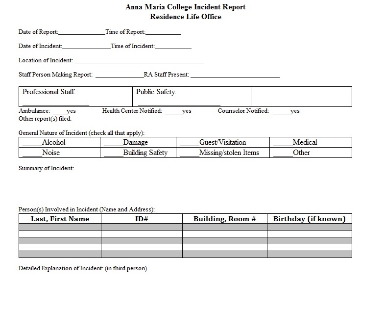 incident reporting form template sample ra incident report