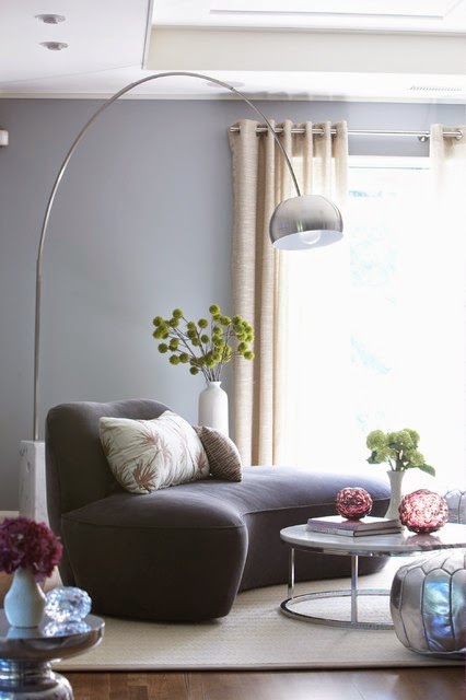Amazing Modernica Furniture in Contemporary Bedroom with Black Soft Bed Sofa and Silver Arch Lamp Made from Stainless Steel Amazing Modernica Furniture in Contemporary Bedroom with Black Soft Bed Sofa and Silver Arch Lamp Made from Stainless Steel