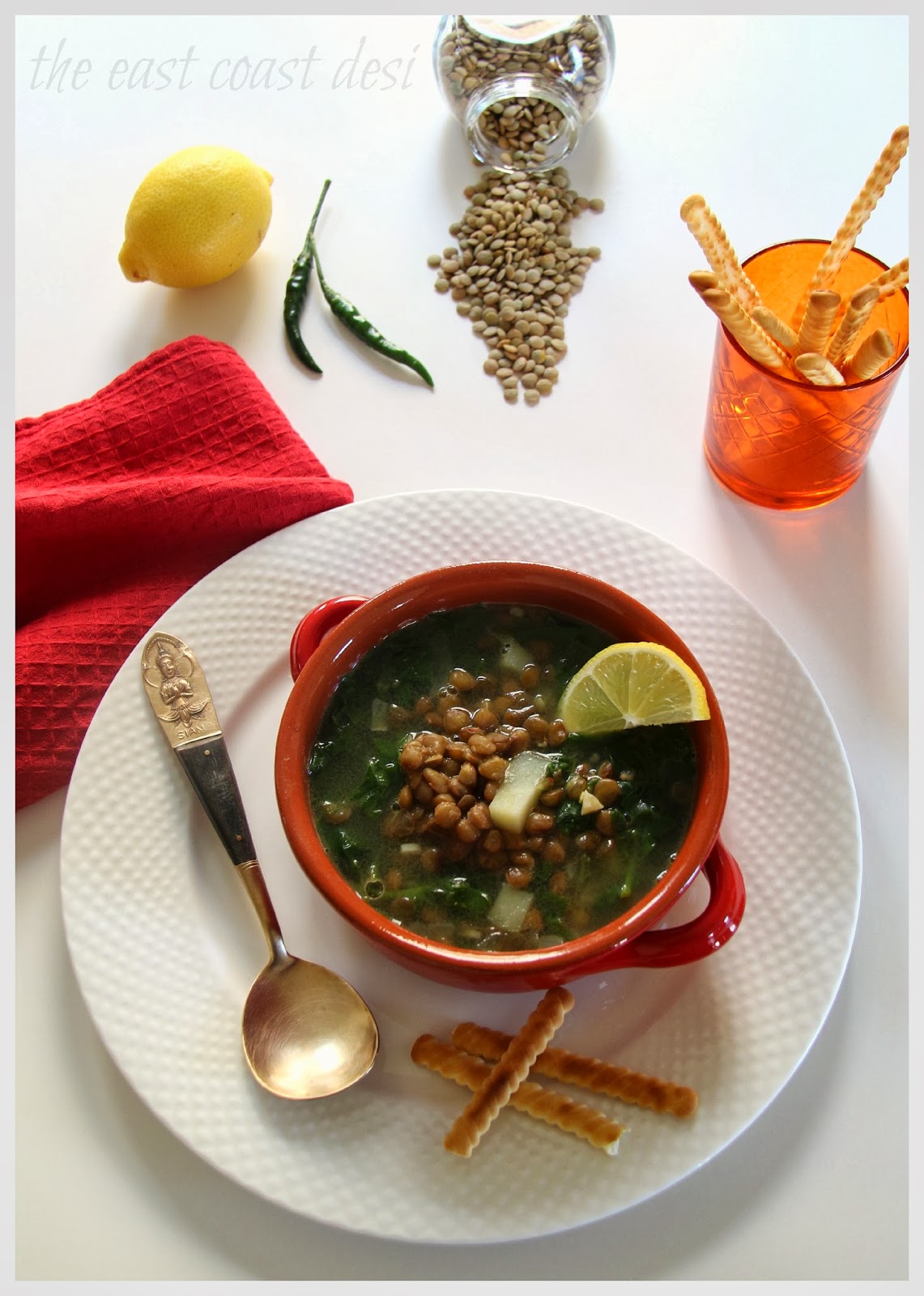 the east coast desi Lebanese Green Lentil Lemon Soup