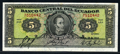 Ecuador Currency money 5 Sucre banknote bill