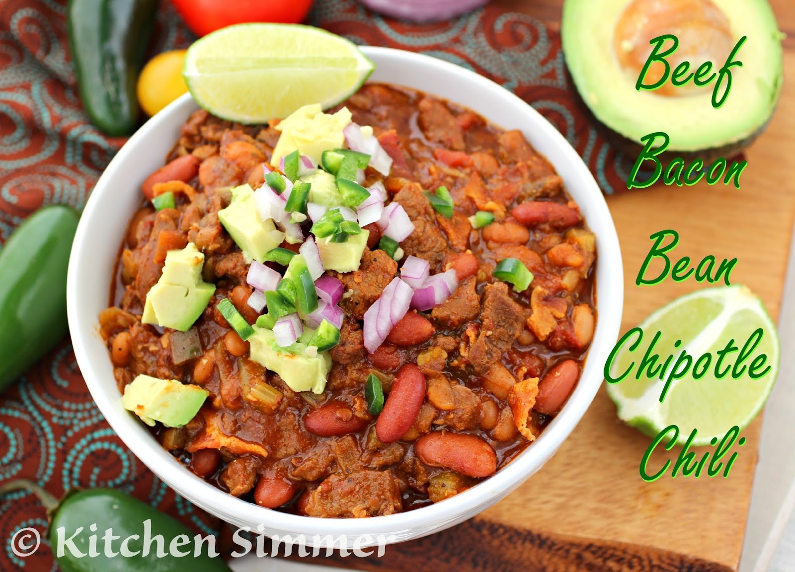 Kitchen Simmer Beef Bacon Bean and Chipotle Pepper Chili