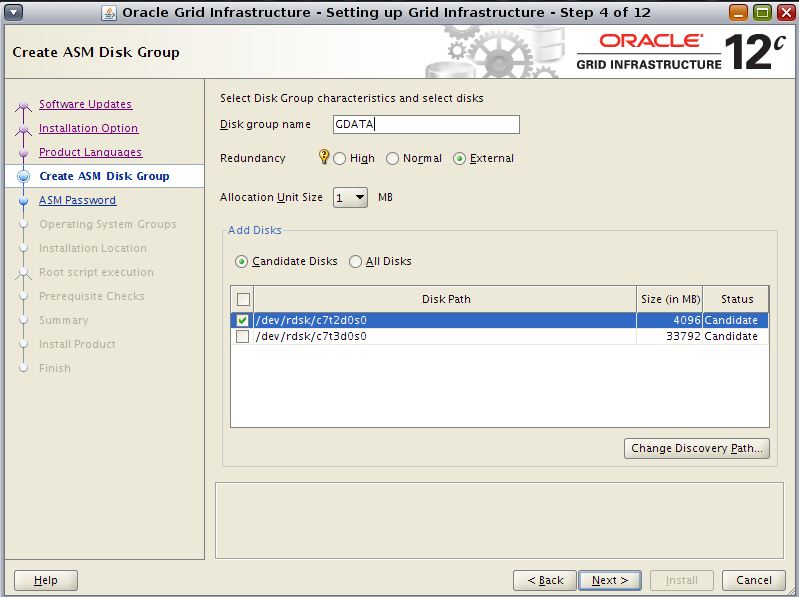 Oracle 12c Grid Infrastructure Installation on Solaris 11 standalone