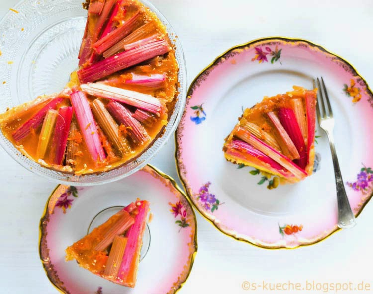 S küche: rhabarber grieà kuchen mit karamell und orange