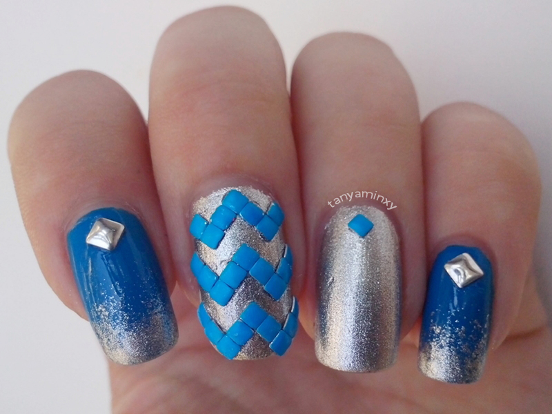 Chevron Studs Nails Neon Studs Nail Art Blue Silver Nails BPS KKCenterHk