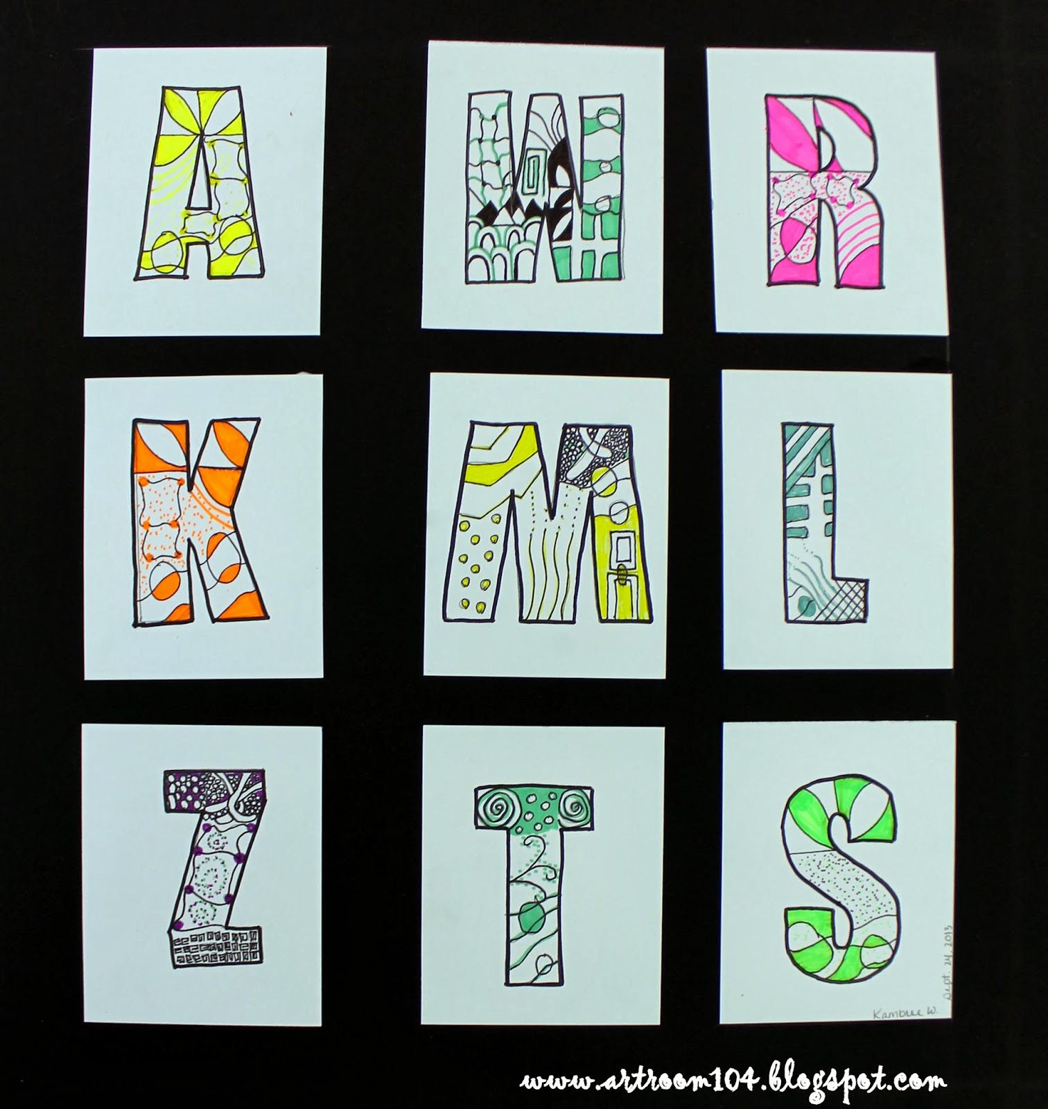 Art Room 104 Art Elective Completed Zentangle Alphabets