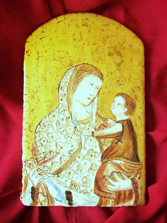 Icona d'oro riproduzione - madonna con bambino-pietro lorenzetti
