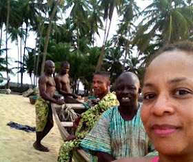 Janice Temple visiting a fishing village near Lagos, Nigeria, Africa