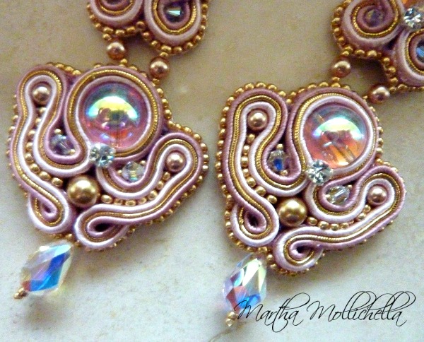 soutache earrings swarovski  pearls rose gold 14k 
