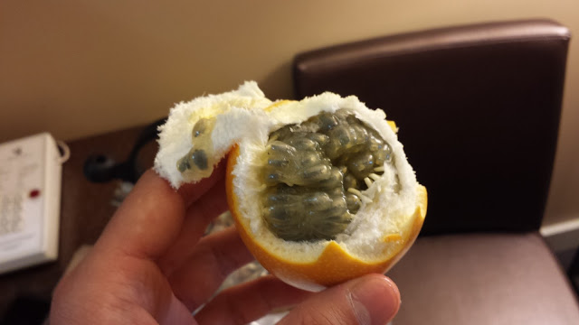 the inside of a passion fruit
