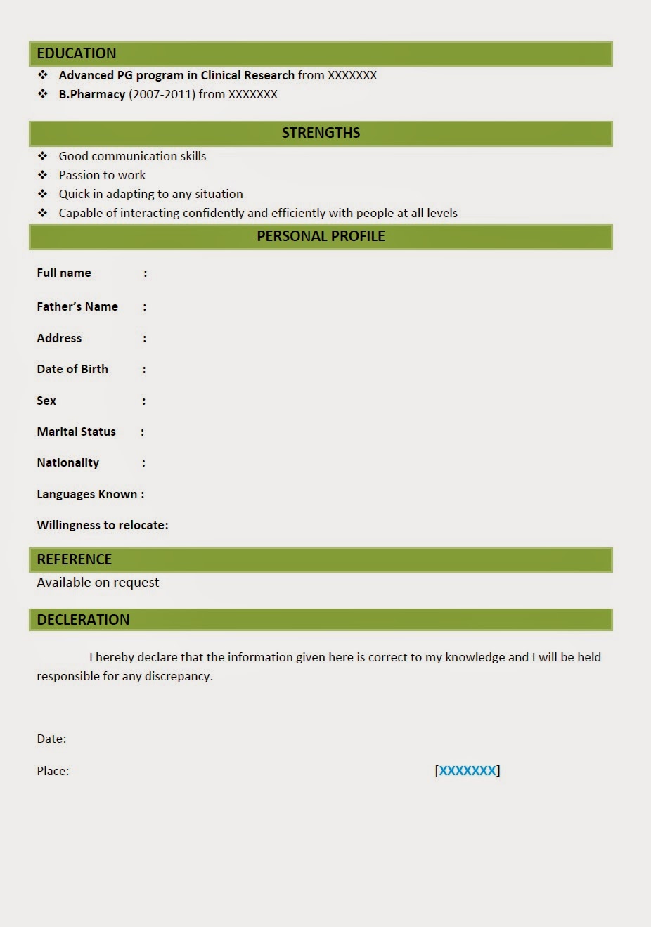 resume format for freshers pharma b pharmacy resumes resume format for freshers pharma b pharmacy resumes