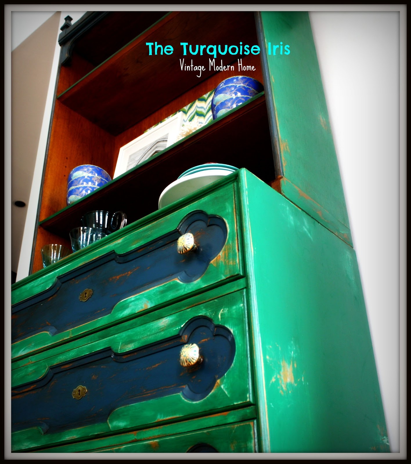 The Turquoise Iris Furniture & Art Emerald Vintage Hutch / Buffet
