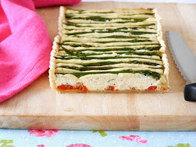 Roasted Red Pepper and Asparagus Almond Feta Flan