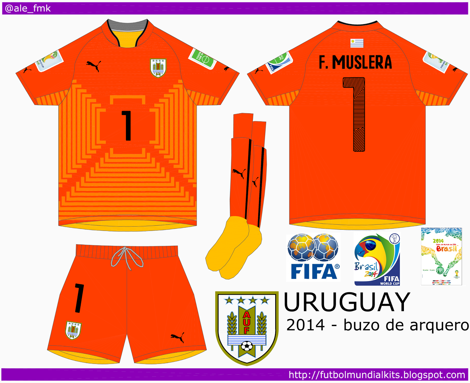 Fútbol Mundial Kits Uruguay Selección Uruguaya 2014 (home y arquero)
