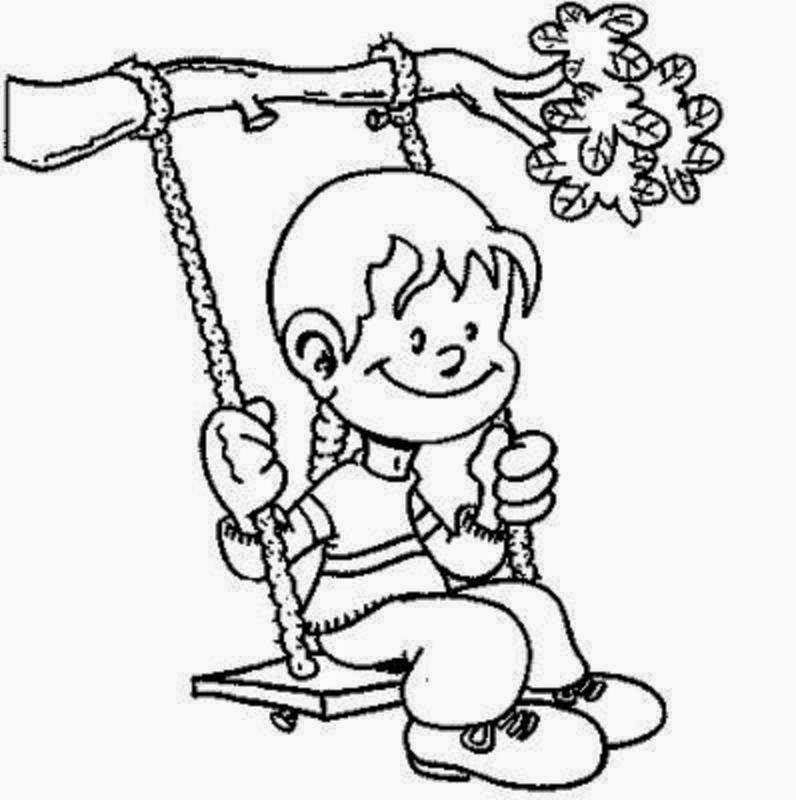 Little Kid Swing Summer Coloring Drawing Free wallpaper