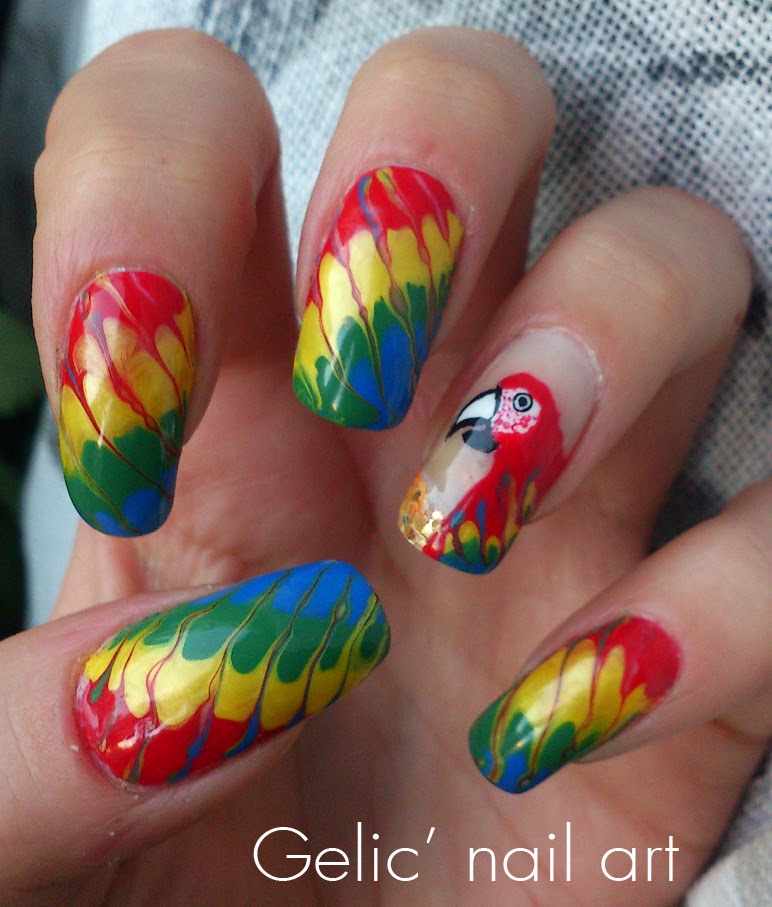 Gelic' nail art: Parrot needle dragging nail art