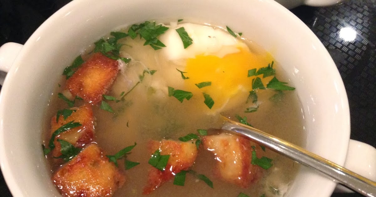 Dishes with My Dish Garlicsage soup with poached eggs & croutons