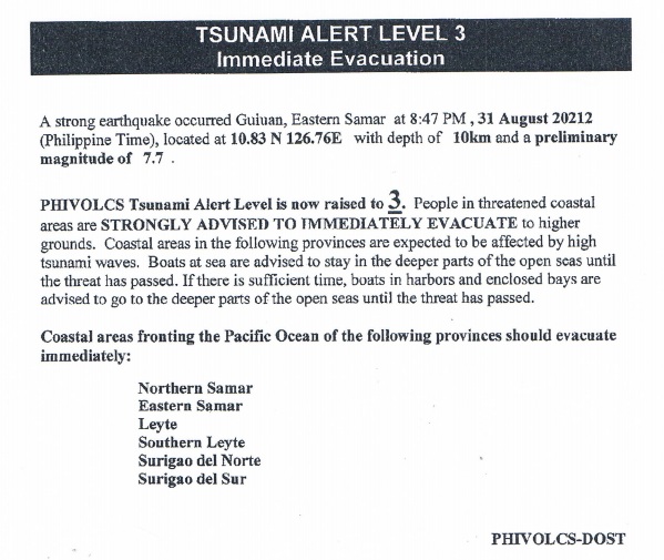 Philippine tsunami alert levels
