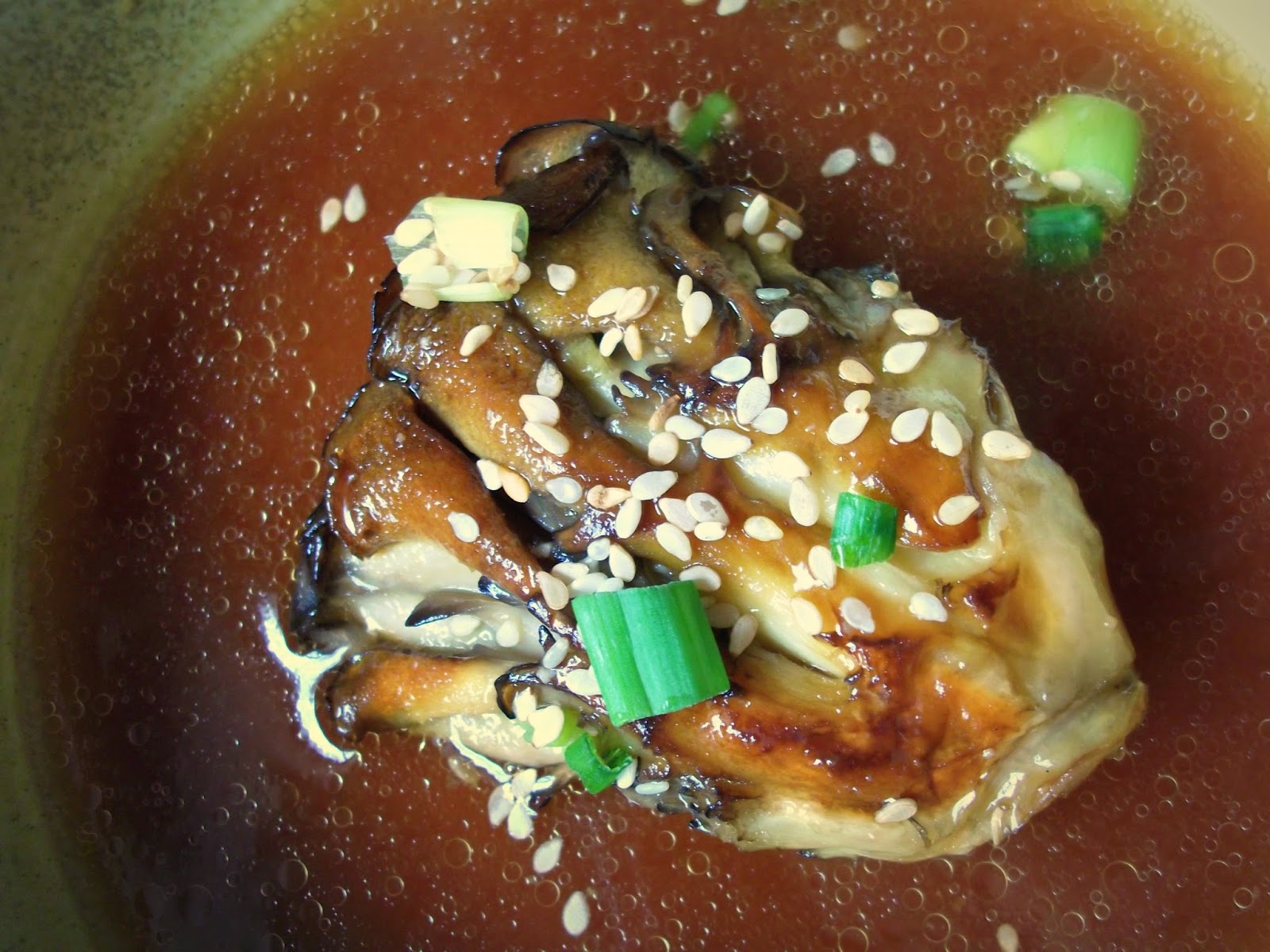Julia's (Vegan) Kitchen Roasted Maitake Mushrooms in SesameMiso Broth