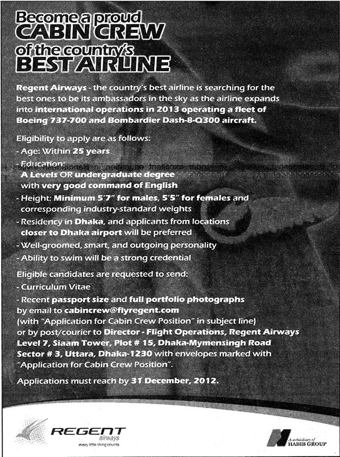 Jobs Barta Regent Airways Jobs Circular Post Cabin Crew