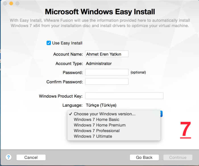 wmware fusion 7 pro virtual machine os type and easy install name password serial key wmware fusion 7 pro virtual machine os type and easy install name password serial key