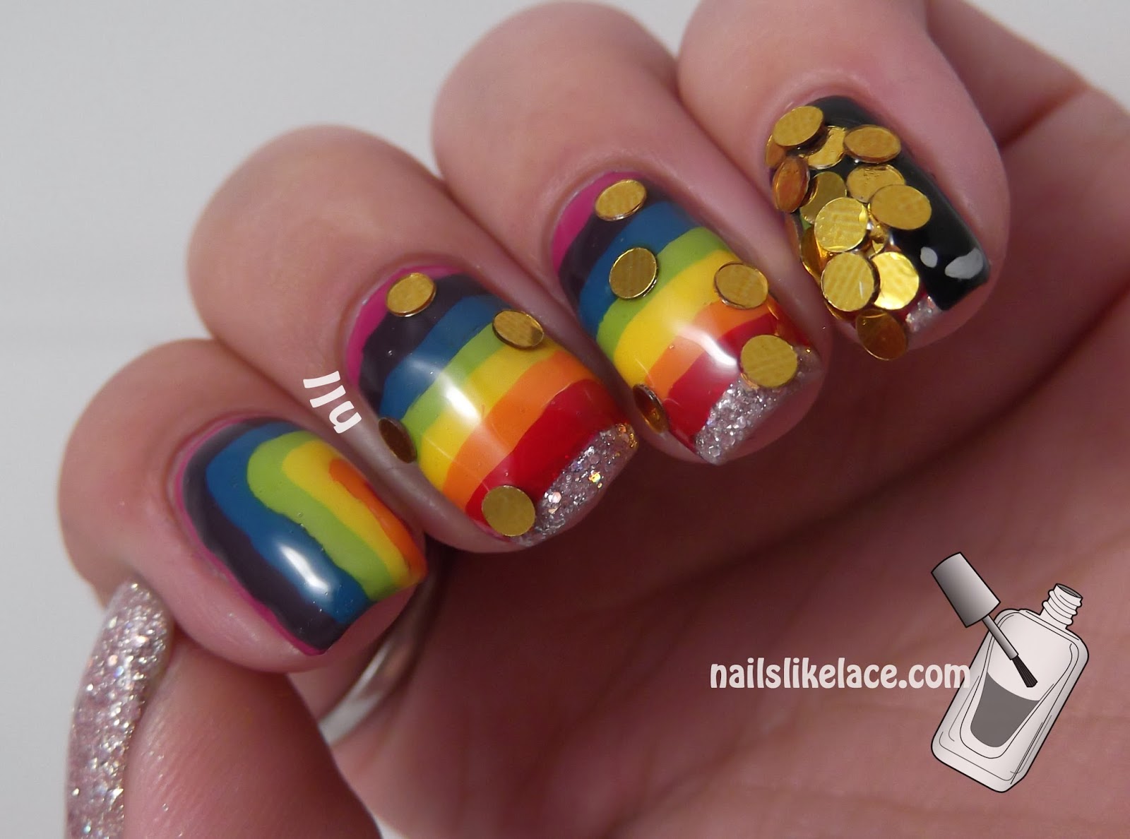 NailsLikeLace Pot o' Gold Glitter Placement Mani