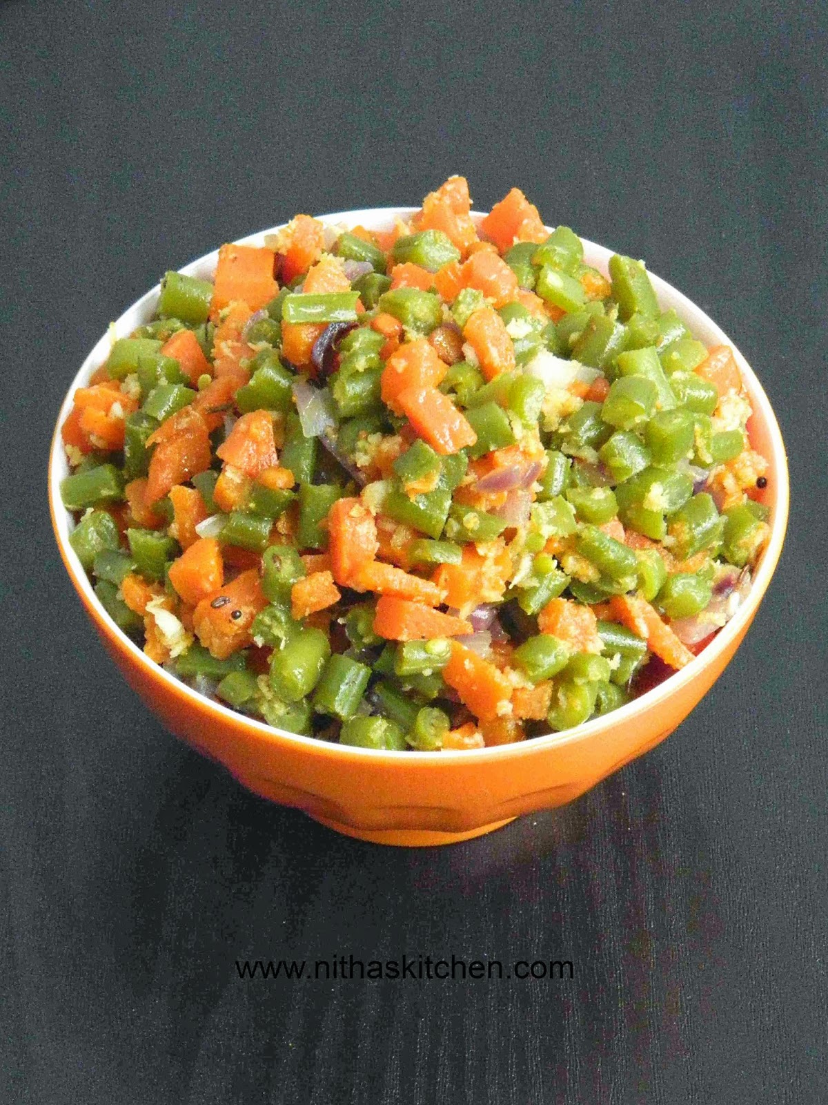 Carrot Beans Stir Fry | Carrot Beans Poriyal Recipe - Nitha Kitchen