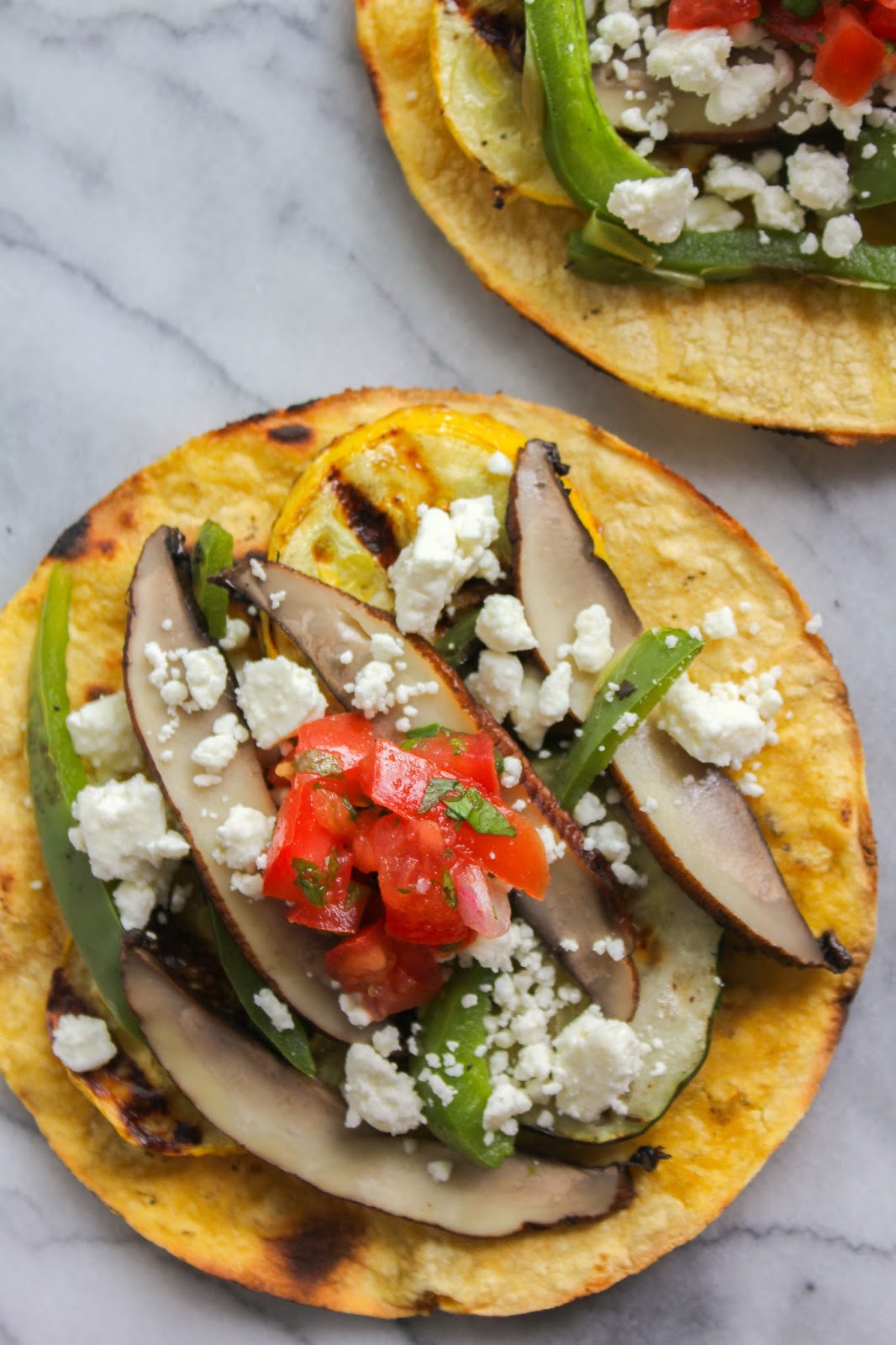 Grilled Vegetable Tostadas with Feta and Fresh Tomato Salsa