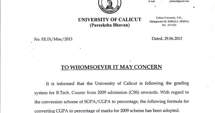 Kerala Education News Calicut University Cgpa To Percentage Conversion